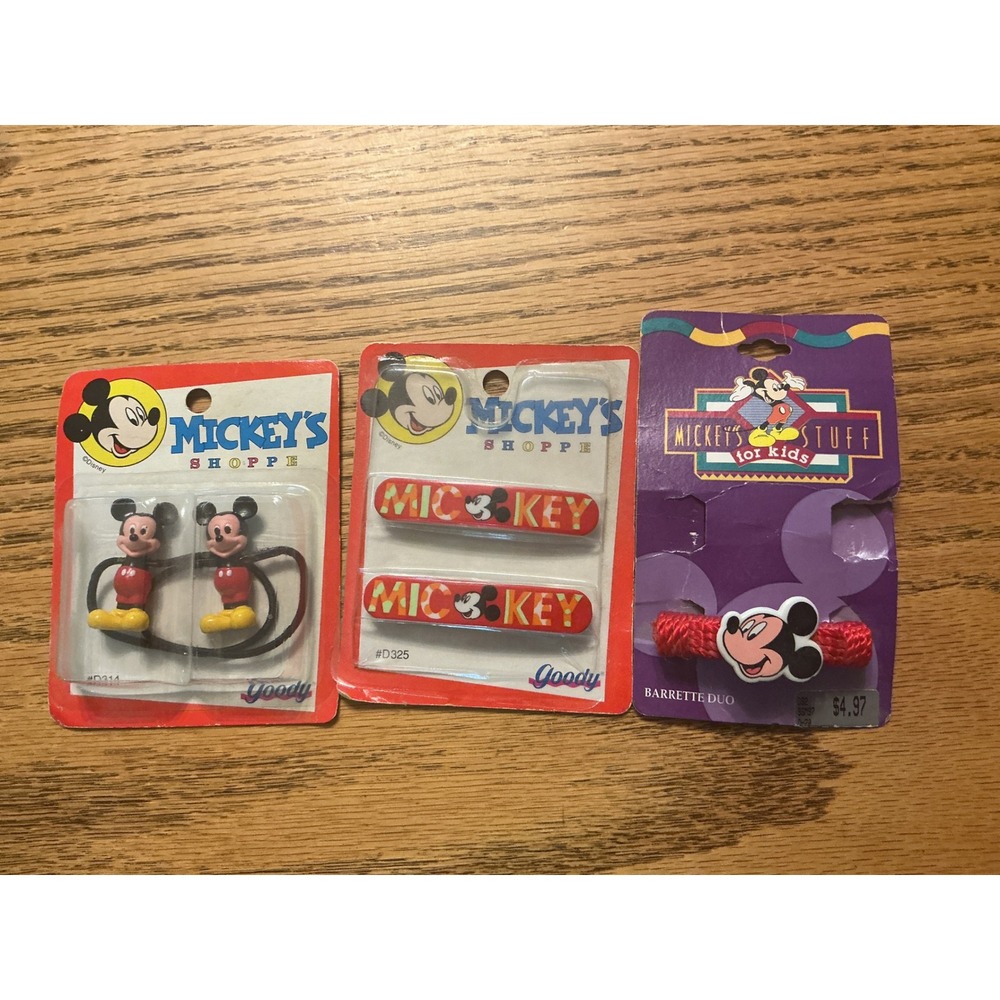 Vintage 1991 Disney Mickey Mouse Hair Accessory Lot Goody Ponytailers Barrettes